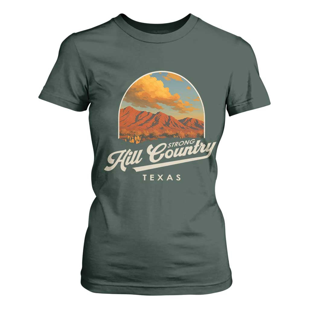 Hill Country Strong T Shirt For Women Texas Support Retro Enchanted Rock TS02 Dark Forest Green Print Your Wear