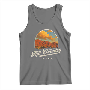 Hill Country Strong Tank Top Texas Support Retro Enchanted Rock TS02 Black Heather Print Your Wear