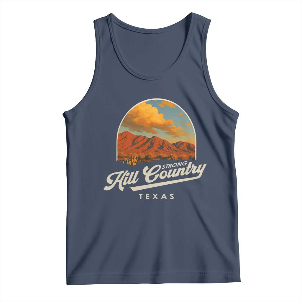 Hill Country Strong Tank Top Texas Support Retro Enchanted Rock TS02 Navy Print Your Wear