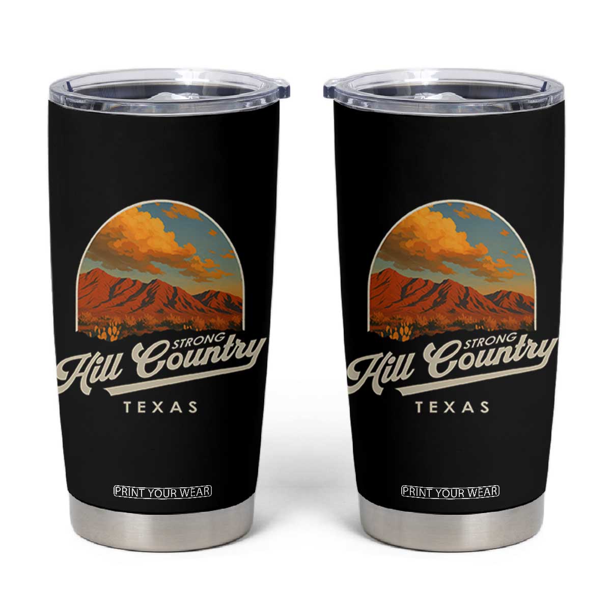Hill Country Strong Tumbler Cup Texas Support Retro Enchanted Rock TS02 Black Print Your Wear