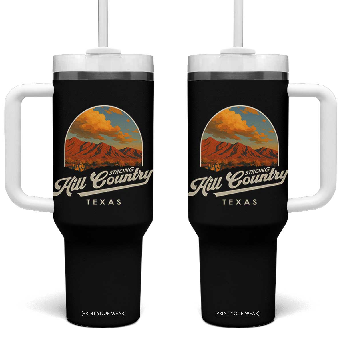 Hill Country Strong Tumbler With Handle Texas Support Retro Enchanted Rock TS02 One Size: 40 oz Black Print Your Wear