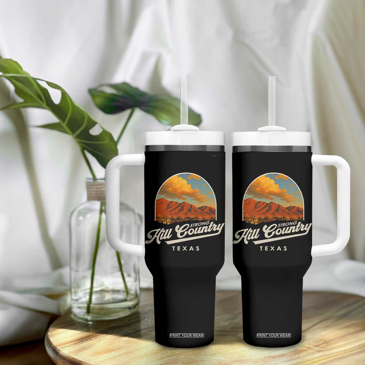 Hill Country Strong Tumbler With Handle Texas Support Retro Enchanted Rock TS02 Print Your Wear