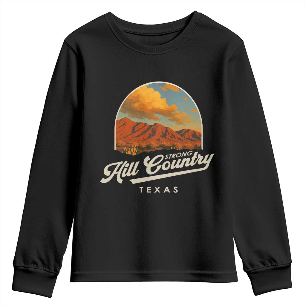 Hill Country Strong Youth Sweatshirt Texas Support Retro Enchanted Rock TS02 Black Print Your Wear