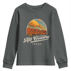 Hill Country Strong Youth Sweatshirt Texas Support Retro Enchanted Rock TS02 Dark Heather Print Your Wear