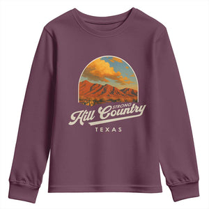 Hill Country Strong Youth Sweatshirt Texas Support Retro Enchanted Rock TS02 Maroon Print Your Wear