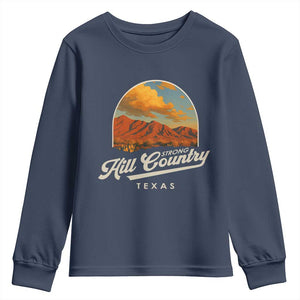 Hill Country Strong Youth Sweatshirt Texas Support Retro Enchanted Rock TS02 Navy Print Your Wear