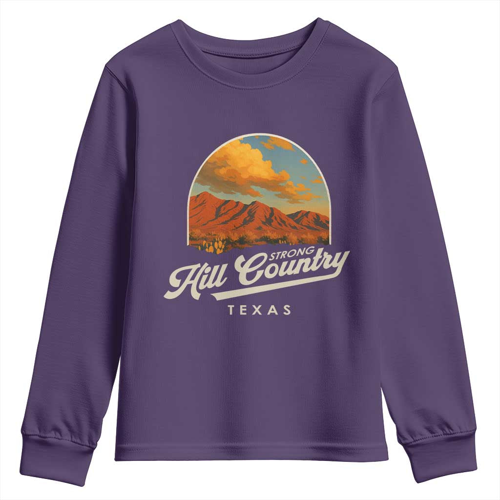Hill Country Strong Youth Sweatshirt Texas Support Retro Enchanted Rock TS02 Purple Print Your Wear