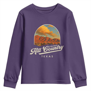 Hill Country Strong Youth Sweatshirt Texas Support Retro Enchanted Rock TS02 Purple Print Your Wear