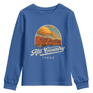 Hill Country Strong Youth Sweatshirt Texas Support Retro Enchanted Rock TS02 Royal Blue Print Your Wear