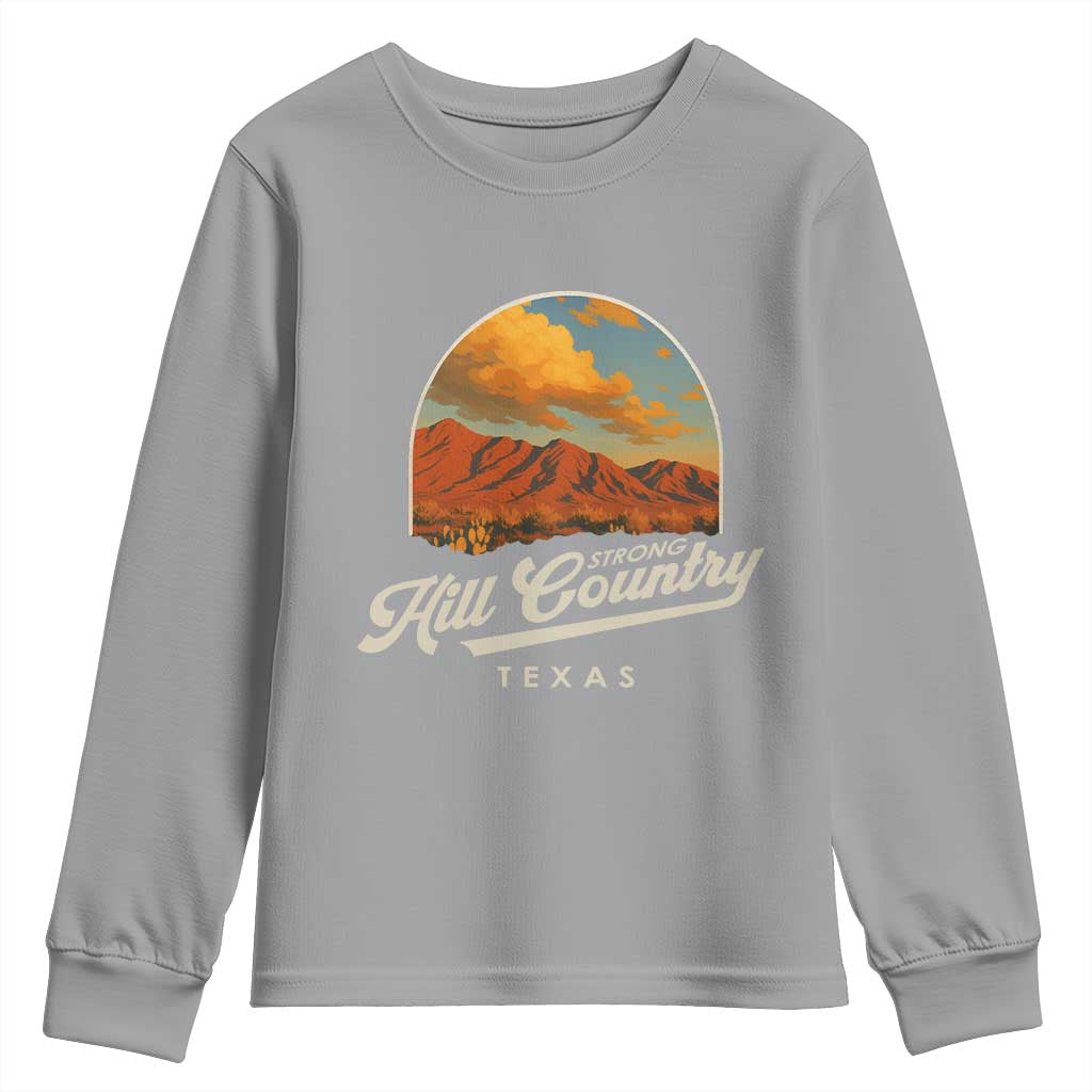 Hill Country Strong Youth Sweatshirt Texas Support Retro Enchanted Rock TS02 Sport Gray Print Your Wear