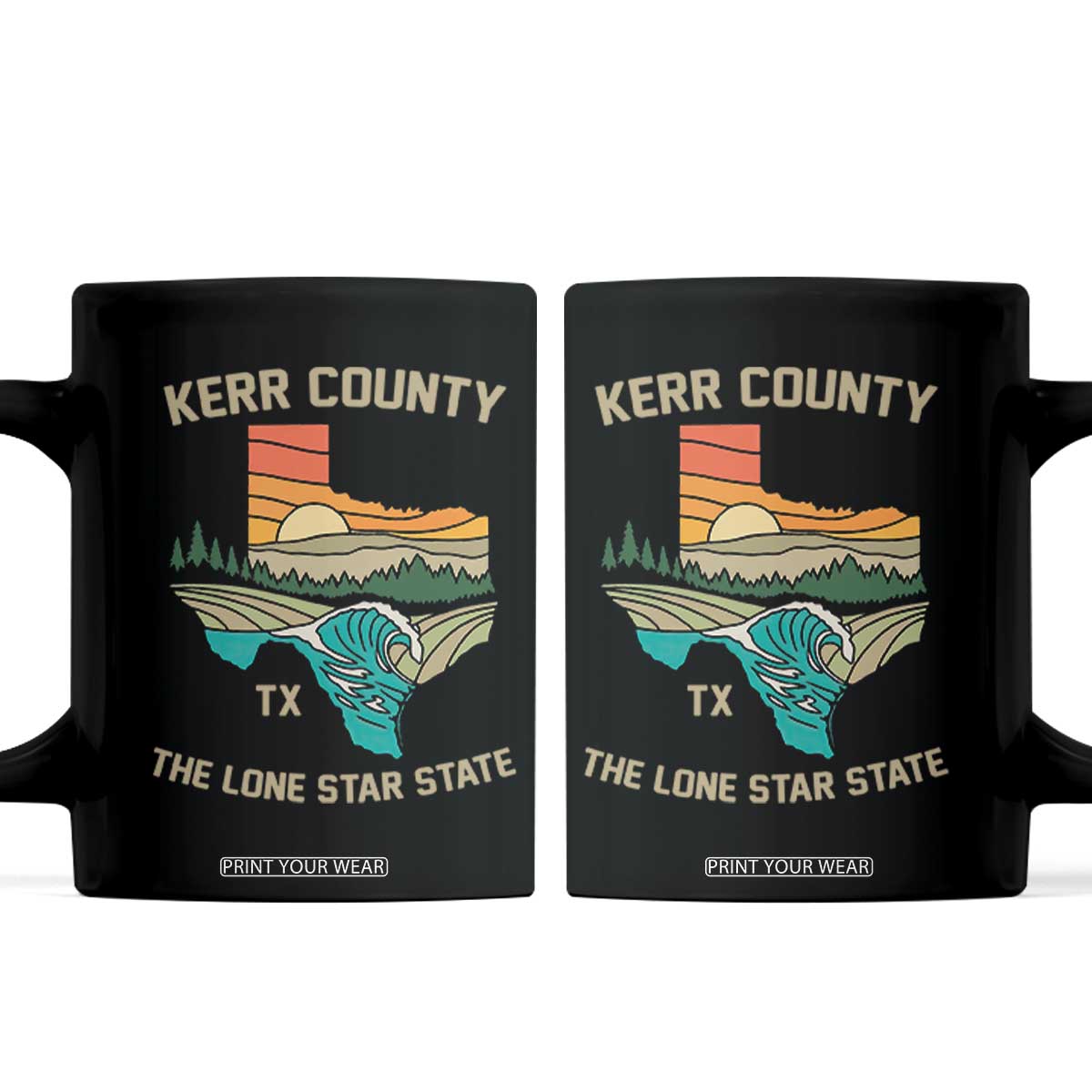 Kerr County Texas Coffee Mug Retro Hill Country Nature Scene Outdoors TS02 Black Print Your Wear