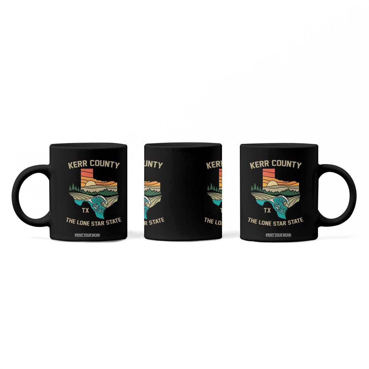 Kerr County Texas Coffee Mug Retro Hill Country Nature Scene Outdoors TS02 Print Your Wear