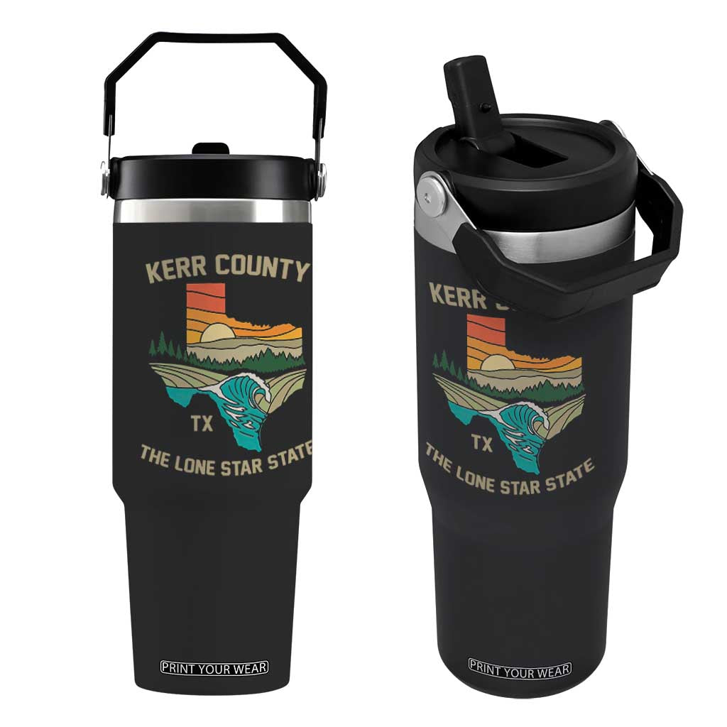 Kerr County Texas Flip Straw Tumbler Retro Hill Country Nature Scene Outdoors TS02 One Size: 30 oz Black Print Your Wear