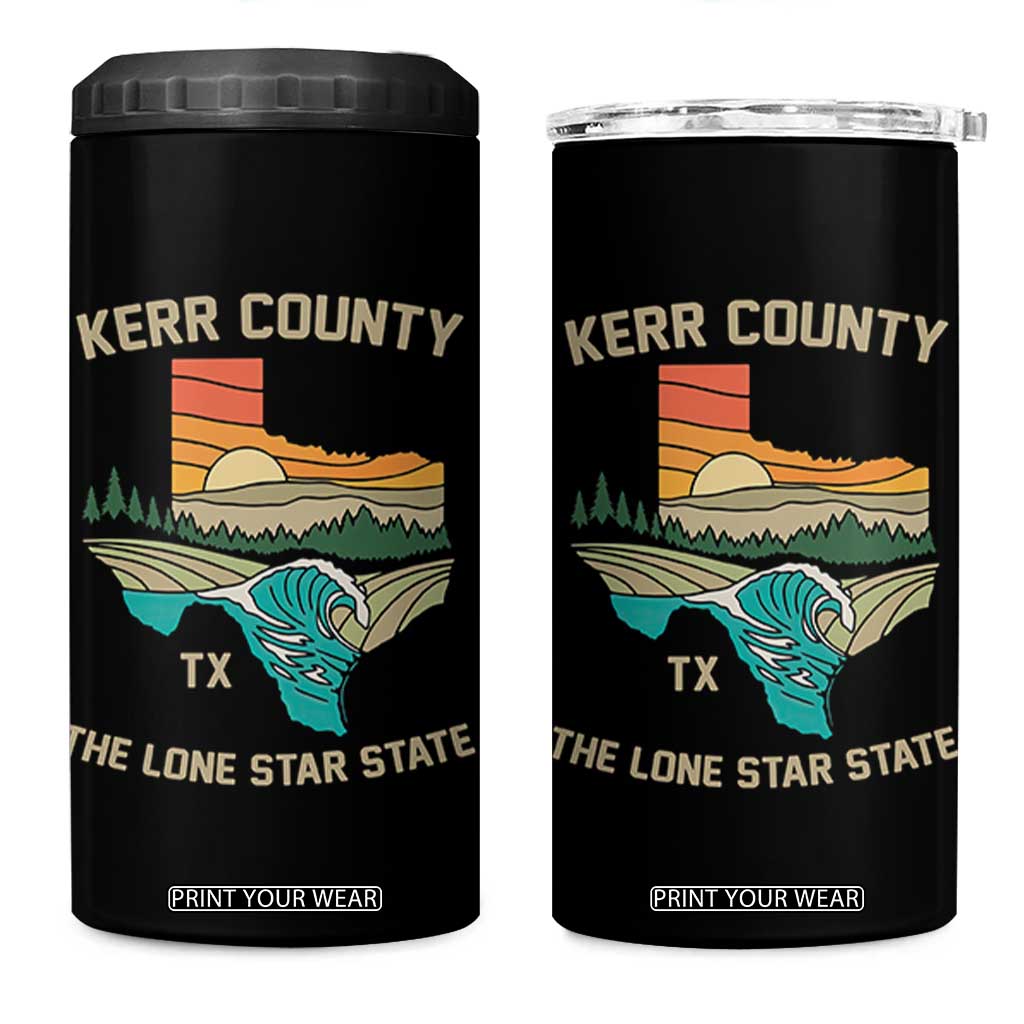 Kerr County Texas 4 in 1 Can Cooler Tumbler Retro Hill Country Nature Scene Outdoors TS02 One Size: 16 oz Black Print Your Wear