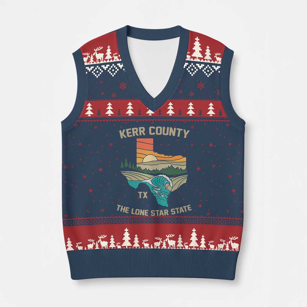 Kerr County Texas V-Neck Knit Sweater Vest Retro Hill Country Nature Scene Outdoors TS02 Navy Red Print Your Wear