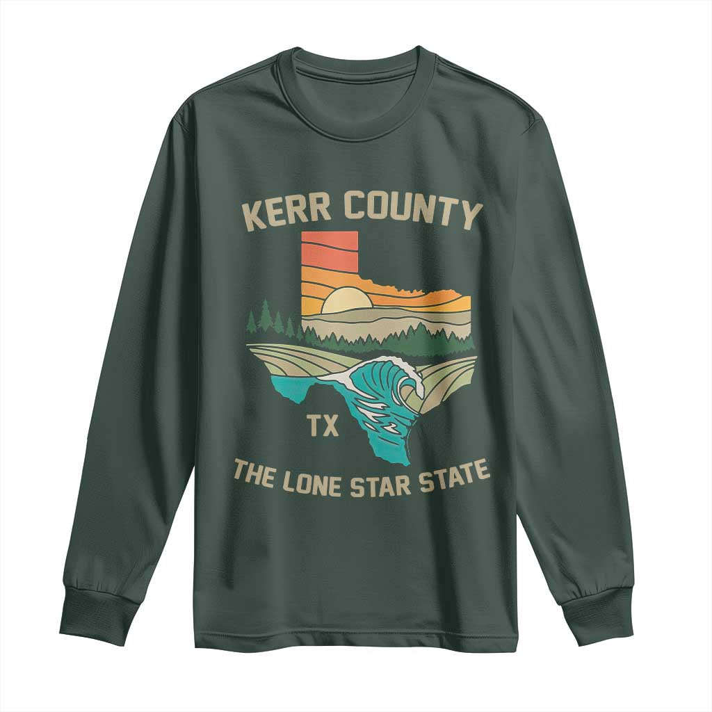 Kerr County Texas Long Sleeve Shirt Retro Hill Country Nature Scene Outdoors TS02 Dark Forest Green Print Your Wear