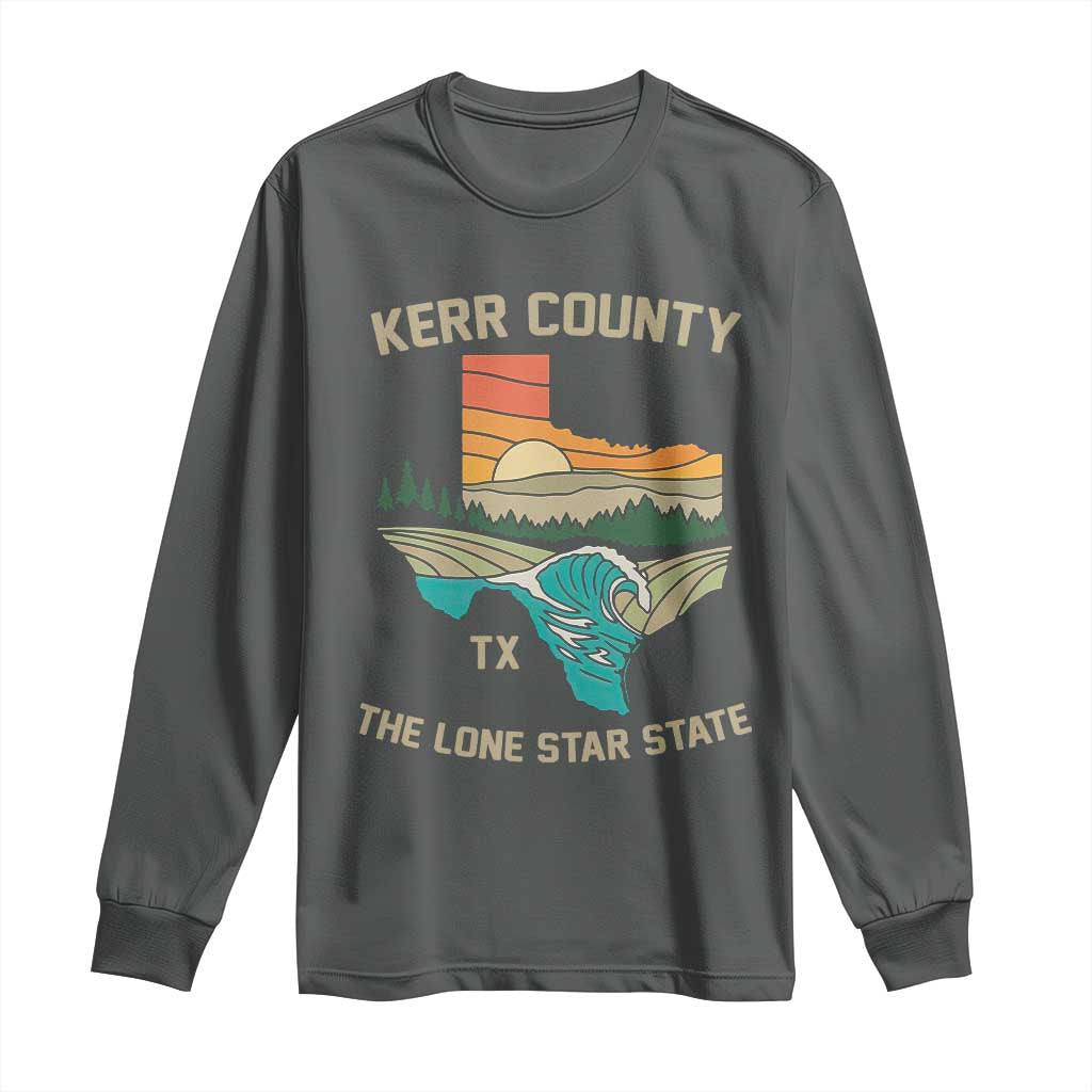 Kerr County Texas Long Sleeve Shirt Retro Hill Country Nature Scene Outdoors TS02 Dark Heather Print Your Wear