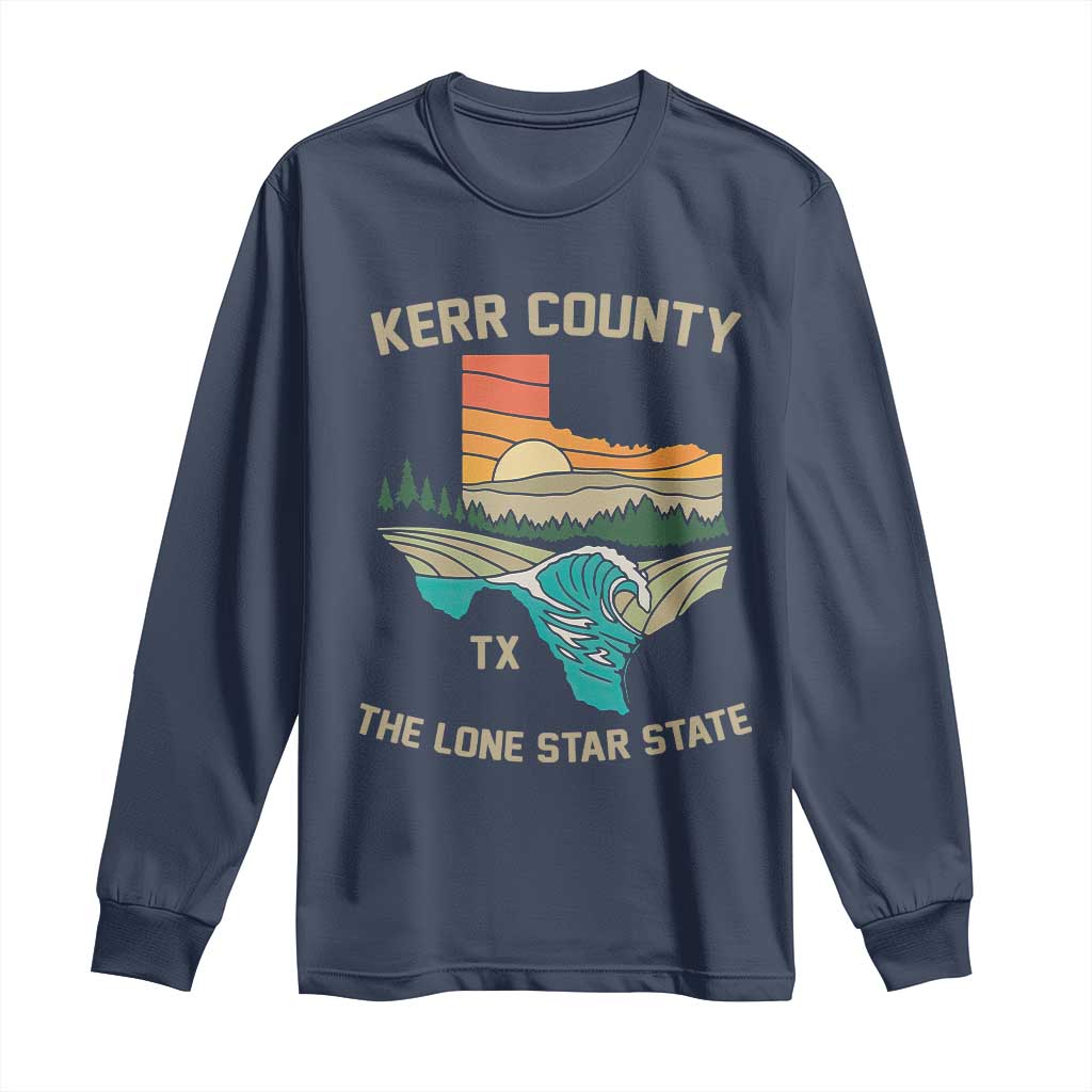 Kerr County Texas Long Sleeve Shirt Retro Hill Country Nature Scene Outdoors TS02 Navy Print Your Wear