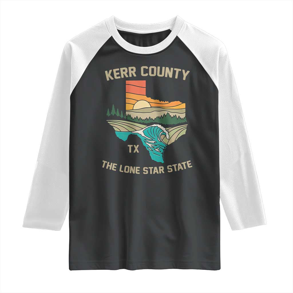 Kerr County Texas Raglan Shirt Retro Hill Country Nature Scene Outdoors TS02 Black White Print Your Wear