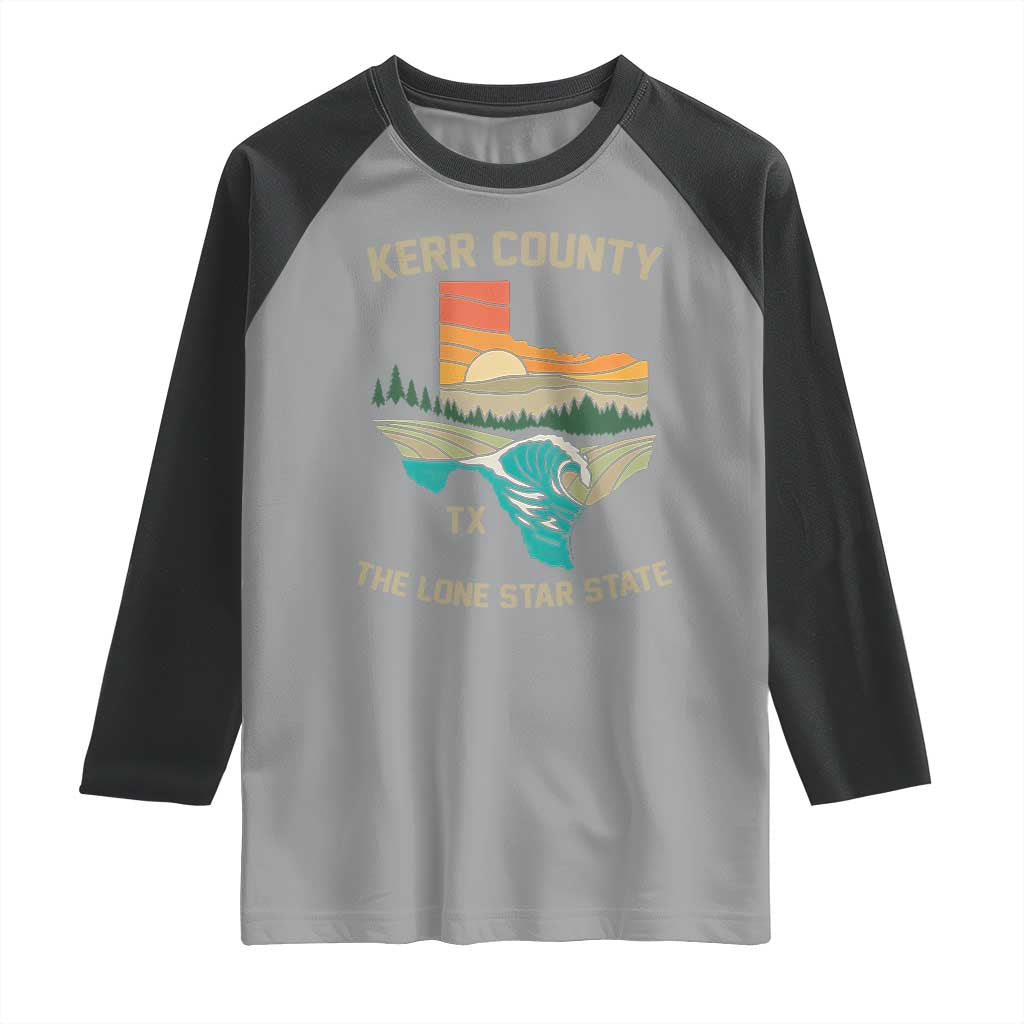 Kerr County Texas Raglan Shirt Retro Hill Country Nature Scene Outdoors TS02 Sport Gray Black Print Your Wear