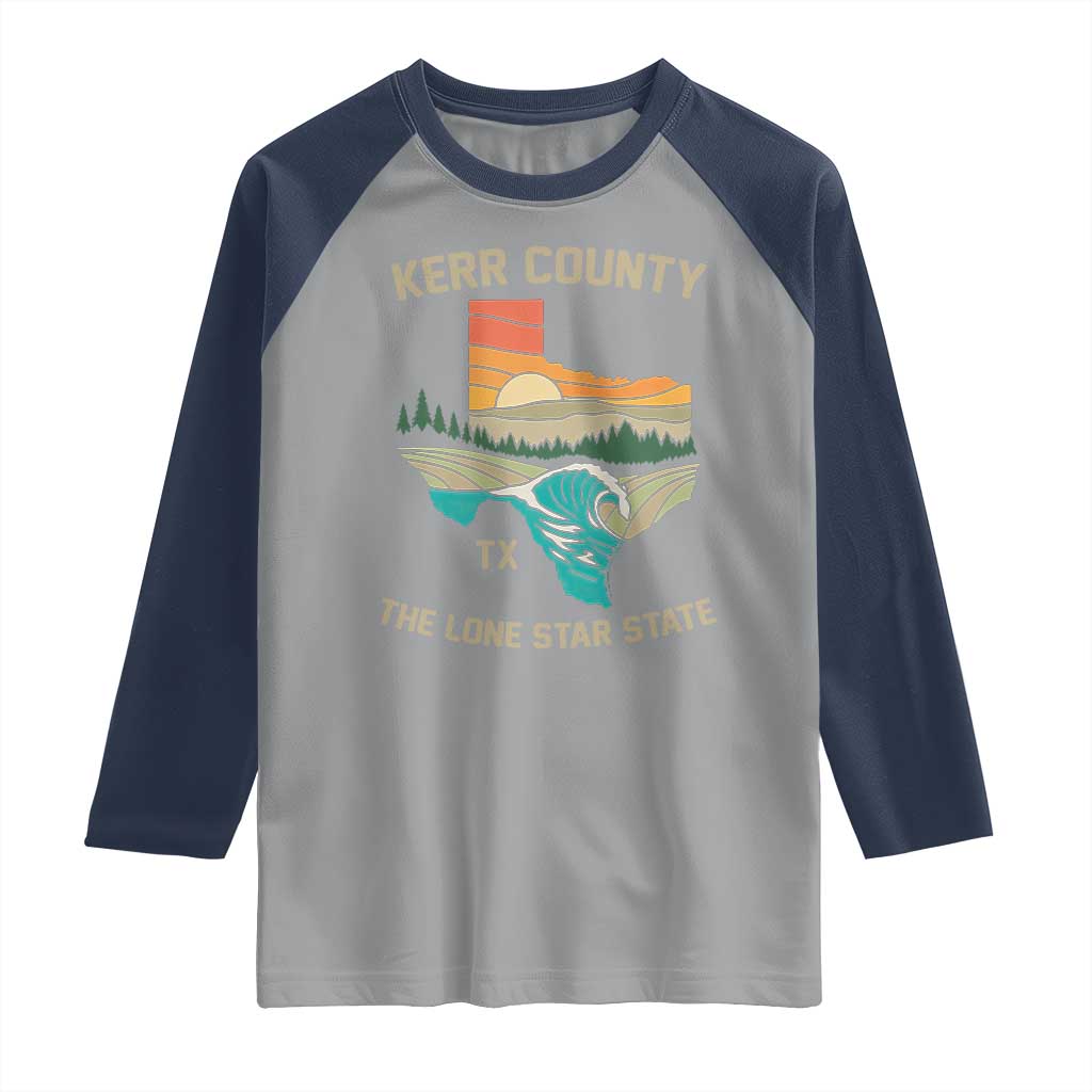 Kerr County Texas Raglan Shirt Retro Hill Country Nature Scene Outdoors TS02 Sport Gray Navy Print Your Wear