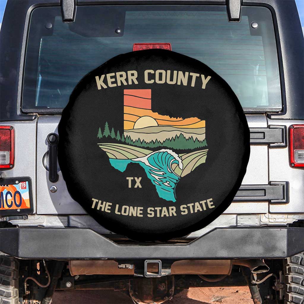 Kerr County Texas Spare Tire Cover Retro Hill Country Nature Scene Outdoors TS02 No hole Black Print Your Wear