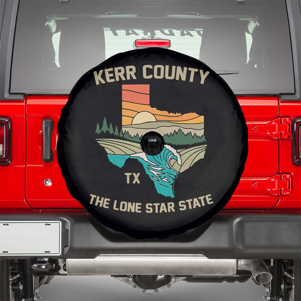 Kerr County Texas Spare Tire Cover Retro Hill Country Nature Scene Outdoors TS02 Black Print Your Wear