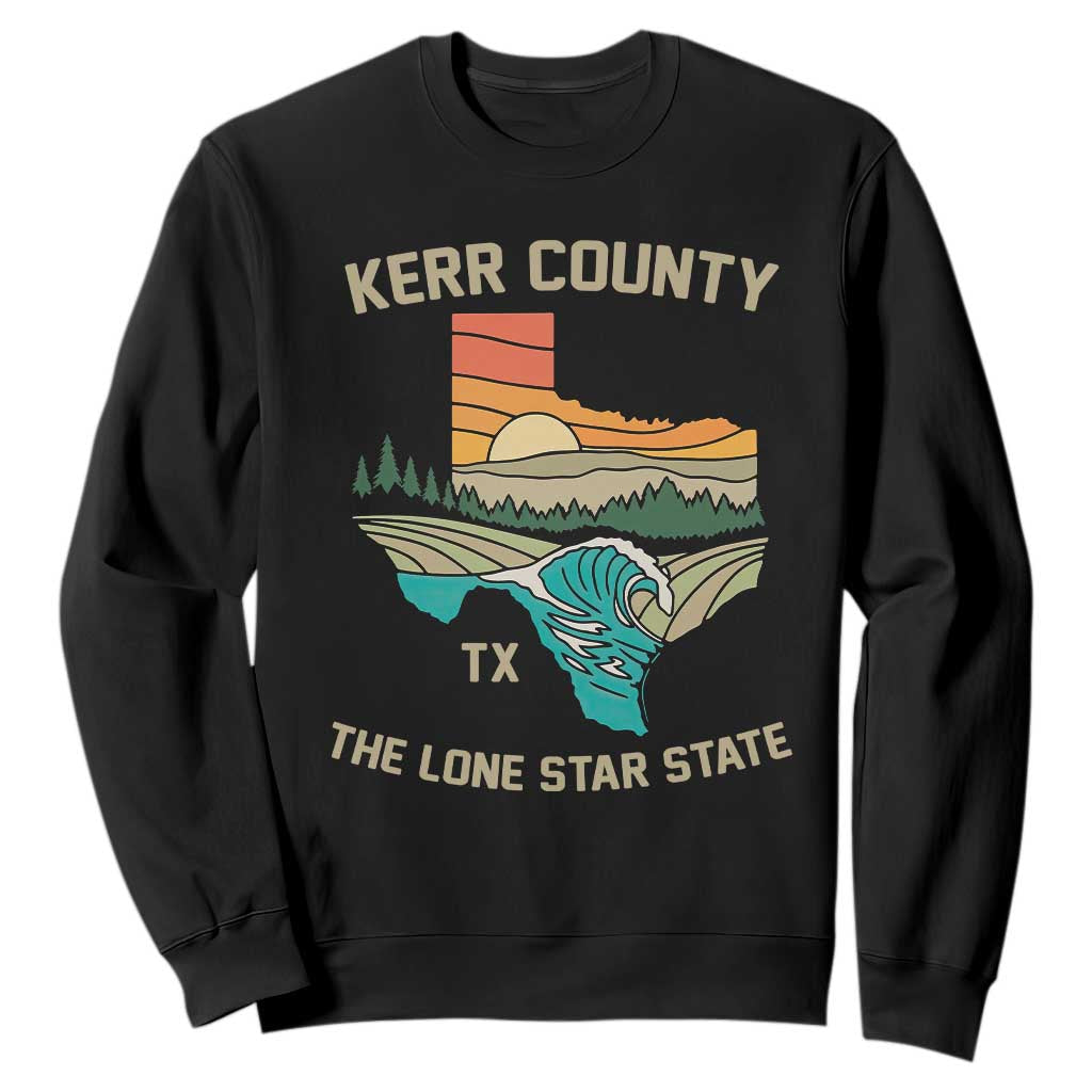 Kerr County Texas Sweatshirt Retro Hill Country Nature Scene Outdoors TS02 Black Print Your Wear