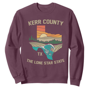 Kerr County Texas Sweatshirt Retro Hill Country Nature Scene Outdoors TS02 Maroon Print Your Wear