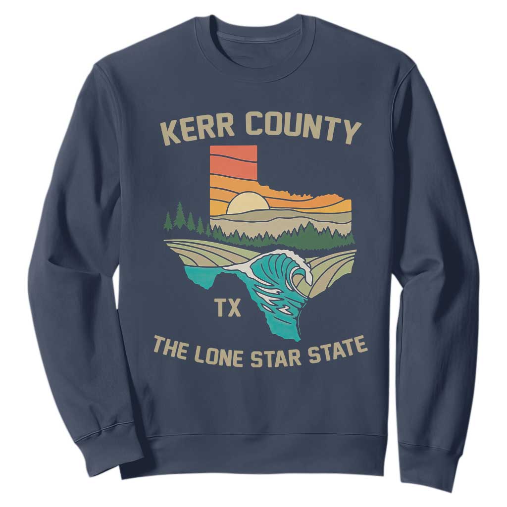 Kerr County Texas Sweatshirt Retro Hill Country Nature Scene Outdoors TS02 Navy Print Your Wear