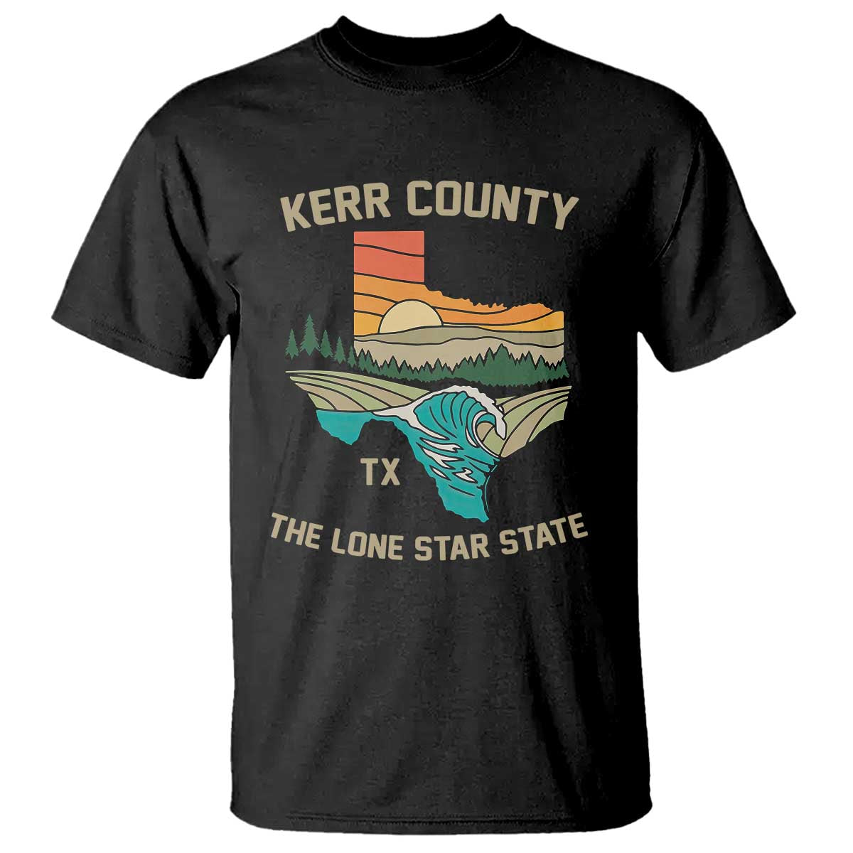 Kerr County Texas T Shirt Retro Hill Country Nature Scene Outdoors TS02 Black Print Your Wear
