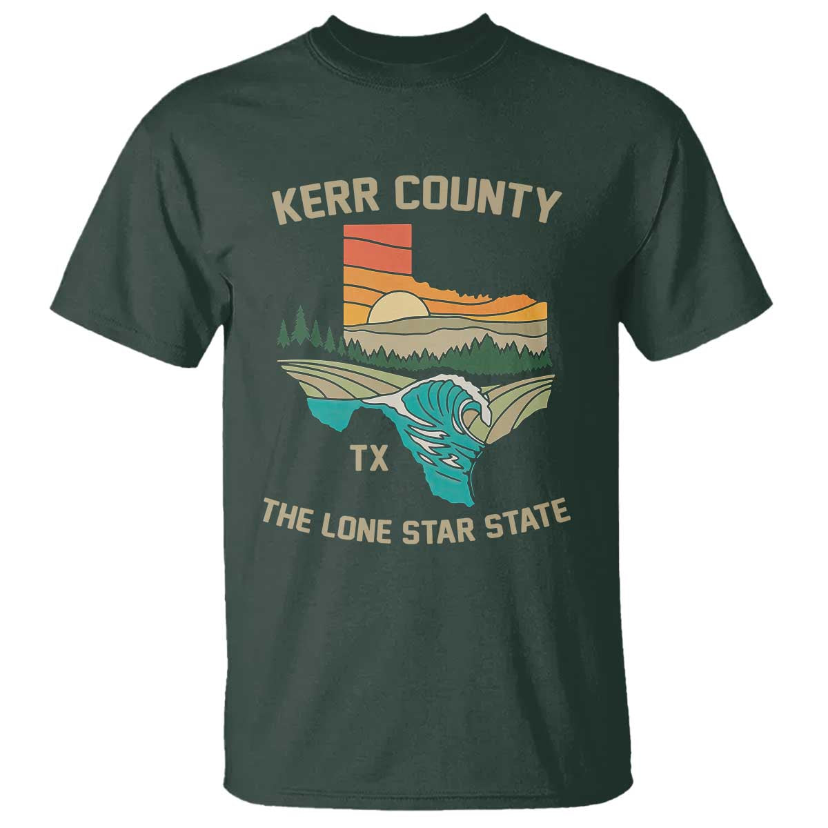 Kerr County Texas T Shirt Retro Hill Country Nature Scene Outdoors TS02 Dark Forest Green Print Your Wear