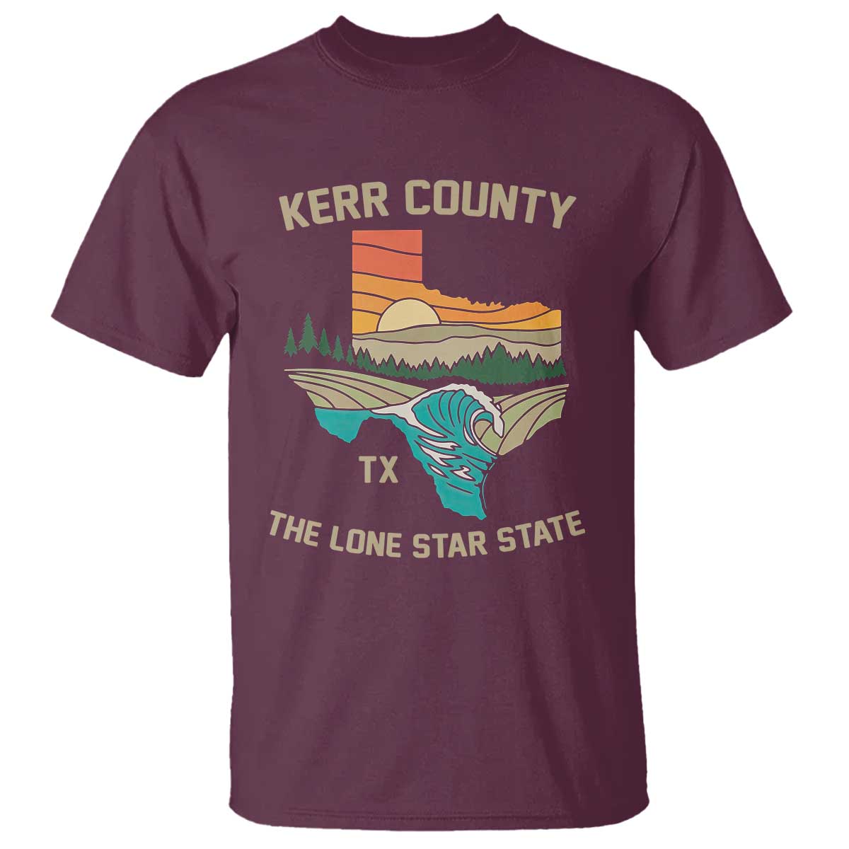 Kerr County Texas T Shirt Retro Hill Country Nature Scene Outdoors TS02 Maroon Print Your Wear