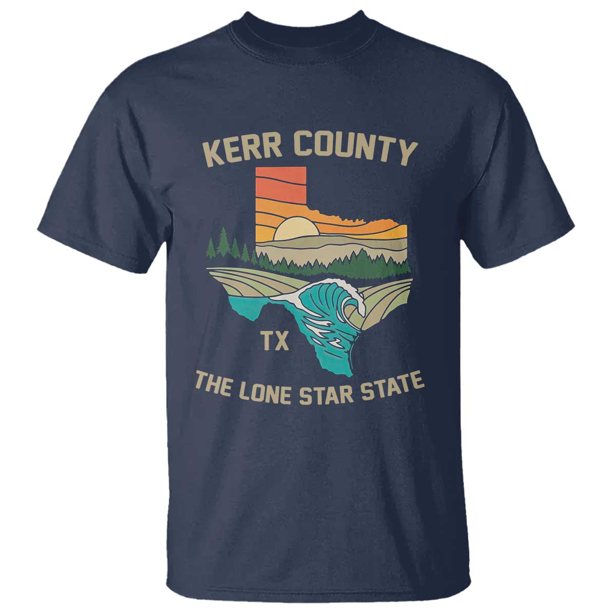 Kerr County Texas T Shirt Retro Hill Country Nature Scene Outdoors TS02 Navy Print Your Wear
