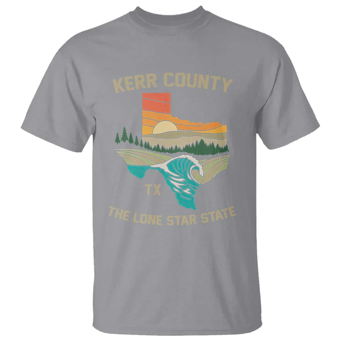 Kerr County Texas T Shirt Retro Hill Country Nature Scene Outdoors TS02 Sport Gray Print Your Wear
