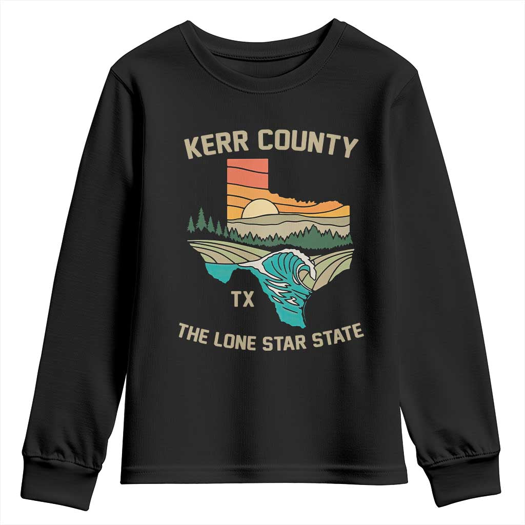 Kerr County Texas Youth Sweatshirt Retro Hill Country Nature Scene Outdoors TS02 Black Print Your Wear