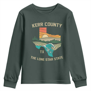 Kerr County Texas Youth Sweatshirt Retro Hill Country Nature Scene Outdoors TS02 Dark Forest Green Print Your Wear
