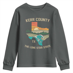 Kerr County Texas Youth Sweatshirt Retro Hill Country Nature Scene Outdoors TS02 Dark Heather Print Your Wear