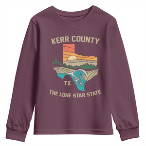 Kerr County Texas Youth Sweatshirt Retro Hill Country Nature Scene Outdoors TS02 Maroon Print Your Wear