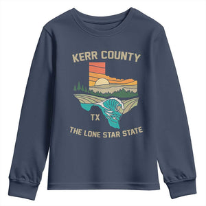 Kerr County Texas Youth Sweatshirt Retro Hill Country Nature Scene Outdoors TS02 Navy Print Your Wear