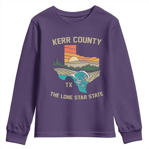 Kerr County Texas Youth Sweatshirt Retro Hill Country Nature Scene Outdoors TS02 Purple Print Your Wear