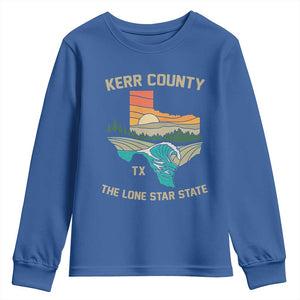 Kerr County Texas Youth Sweatshirt Retro Hill Country Nature Scene Outdoors TS02 Royal Blue Print Your Wear