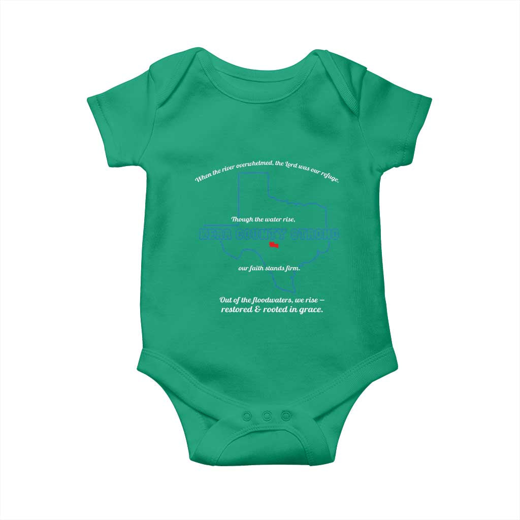 Kerr County Strong Christian Baby Onesie Texas Faith Hope Resilient Texans TS02 Irish Green Print Your Wear