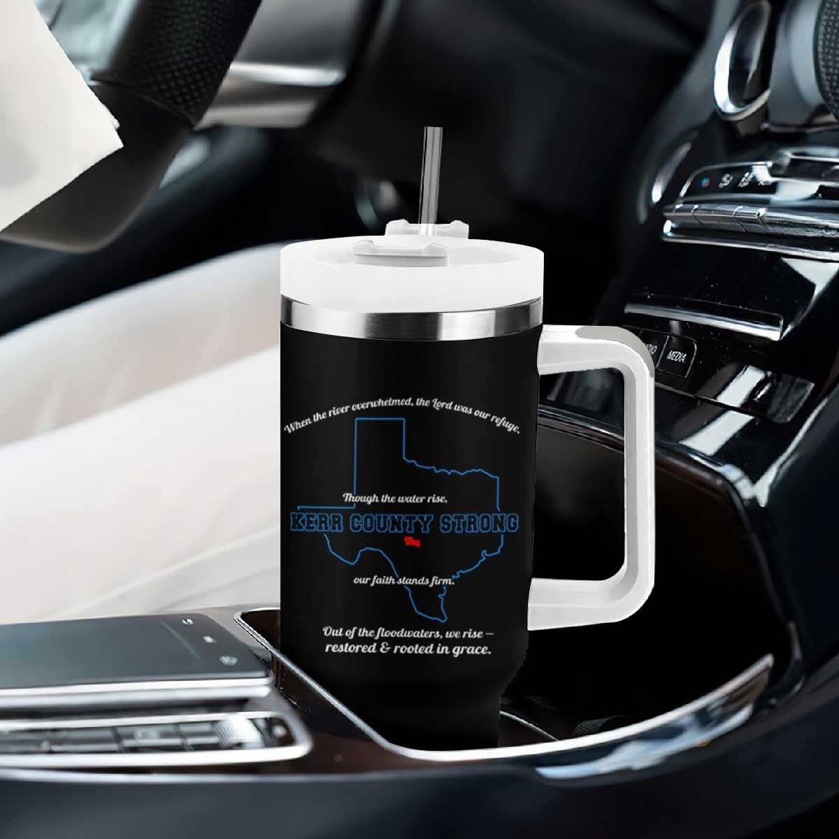 Kerr County Strong Christian Tumbler With Handle Texas Faith Hope Resilient Texans TS02 Print Your Wear