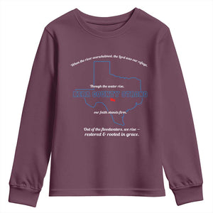Kerr County Strong Christian Youth Sweatshirt Texas Faith Hope Resilient Texans TS02 Maroon Print Your Wear