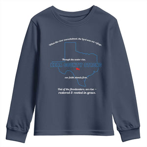 Kerr County Strong Christian Youth Sweatshirt Texas Faith Hope Resilient Texans TS02 Navy Print Your Wear