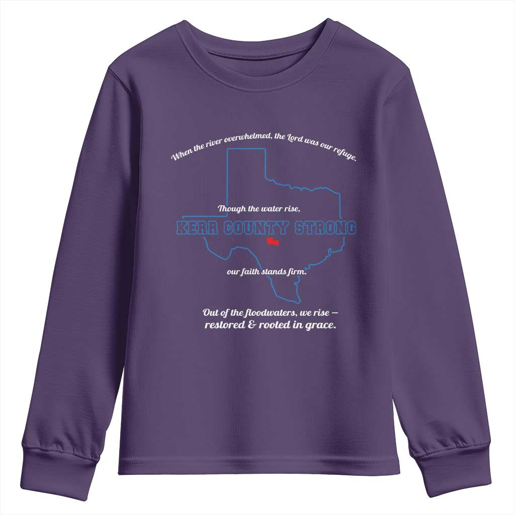 Kerr County Strong Christian Youth Sweatshirt Texas Faith Hope Resilient Texans TS02 Purple Print Your Wear