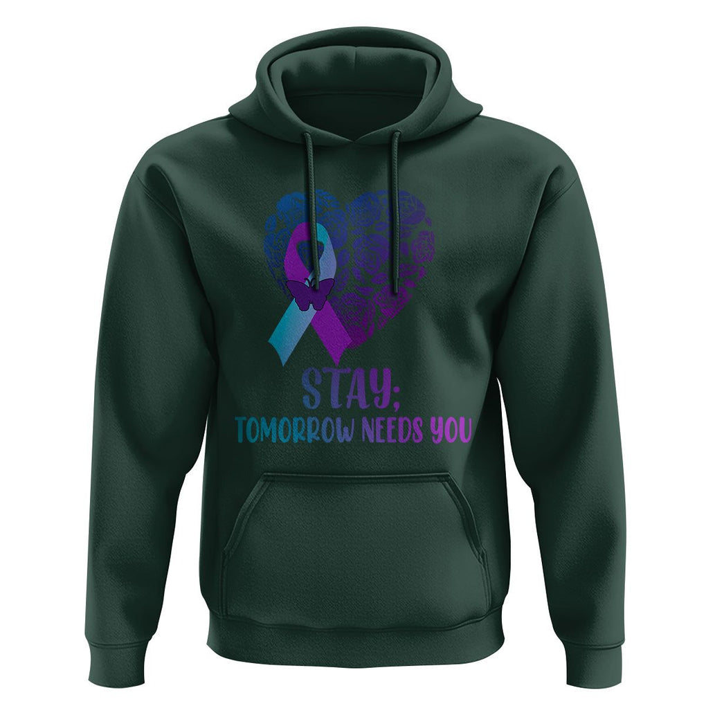Suicide Prevention Awareness Hoodie Stay Mental Health Suicide Prevention Support Semicolon TS02 Dark Forest Green Print Your Wear