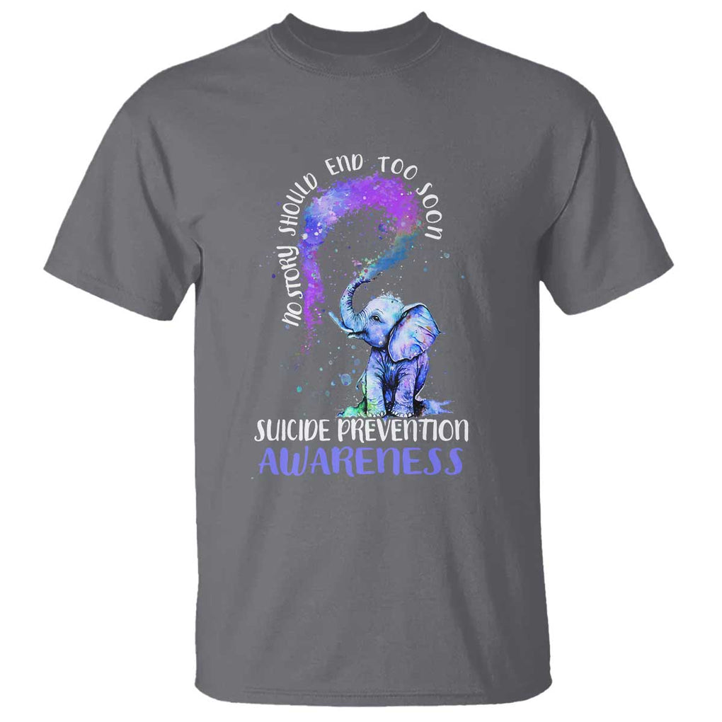 Suicide Prevention Awareness T Shirt No Story Should End Teal Purple Ribbon Suicide Prevention TS02 Charcoal Printyourwear