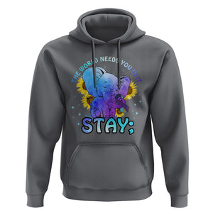 Suicide Prevention Awareness Hoodie Stay The World Needs You Elephant 988 Suicide Prevention TS02 Charcoal Print Your Wear